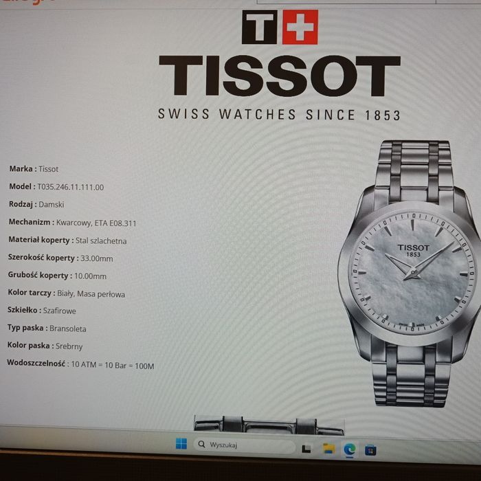 Tissot damski masa perłowa 10atm T035.246.11.111.00