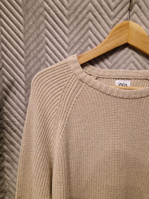 ZARA M / 38 męski sweter 100% bawełna beżowy jasny camel dłuższy