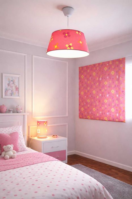 Candeeiros + Cortinado/Estore Japonês Rosa