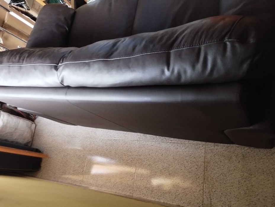 Sofa 2 lugares pele+pvc castanho