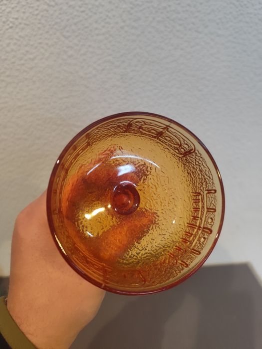 Miodowy bursztynowy pucharek cukiernica vintage retro prl kolorowe szk