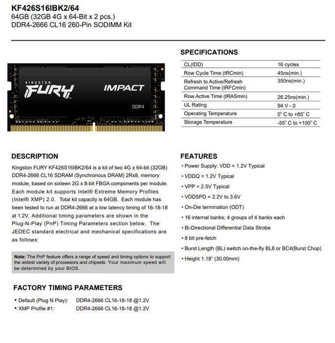 RAM Kingston Impact DDR 4 32gb jedna kość Laptop/Notebook