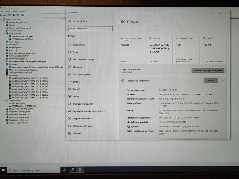 ThinkPad T540p i7MQ/matryca 3K/dyski 1,25TB/16GB RAM + NVIDIA quadro