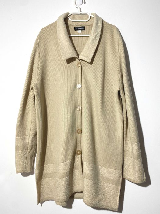 długi sweter rozpinany kardigan PRL lata 80 po babci beż luźny oversiz