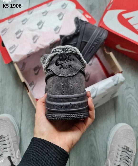 Мужские зимние кроссовки на меху Nike Air Force "Grey" 40-44