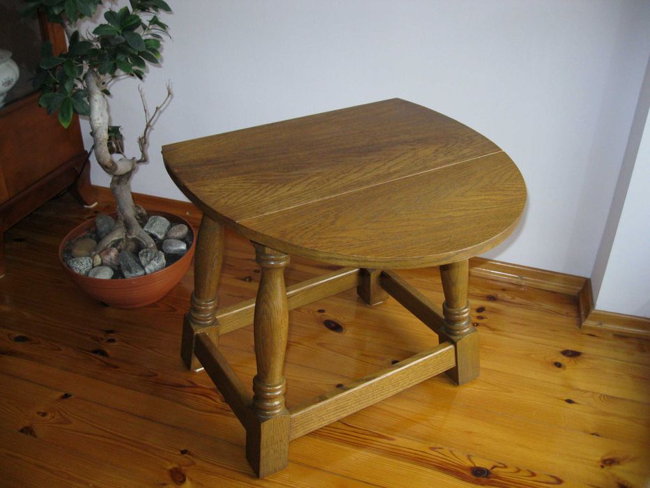 Stolik rozkładany, dębowy, lite drewno