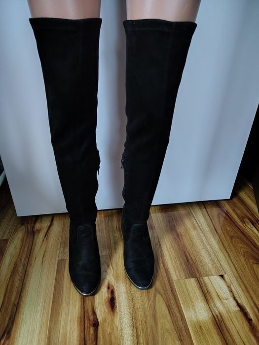 Kozaki czarne zamszowe Muszkieterki rozmiar 38 zamek od wewnątrz