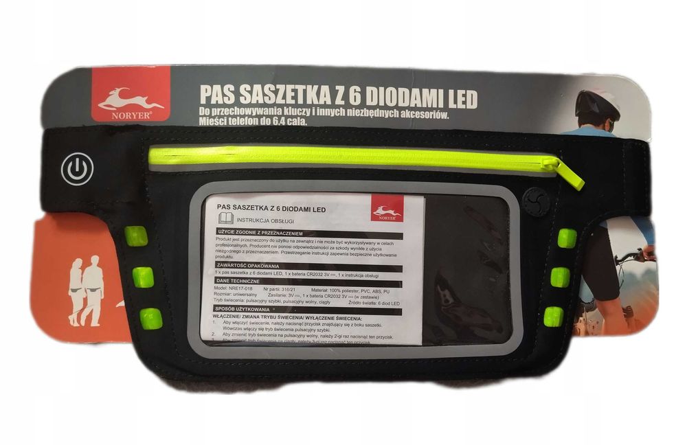 Saszetka NORYER na pasku, nerka z 6 diodami LED - 3 tryby świecenia