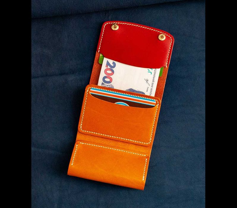 Необычный женский красный кошелек из натуральной итальянской кожи