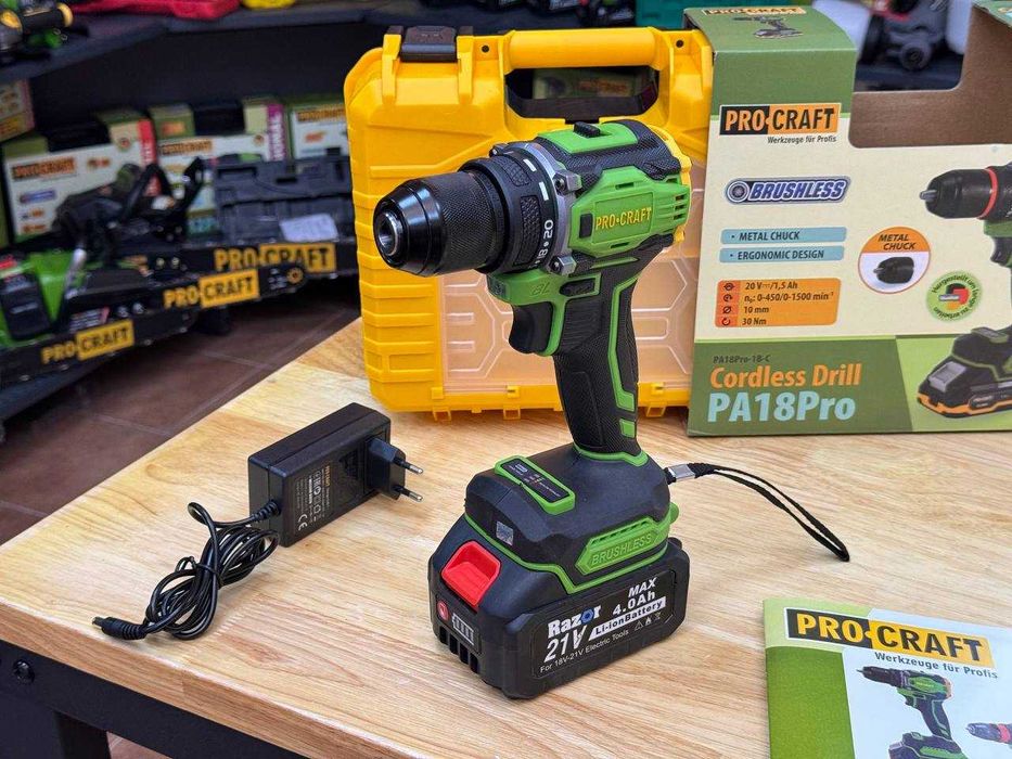 Шуруповерт Безщітковий Прокрафт + Акб 4.0Ah Razor + Зарядка + Гарантія