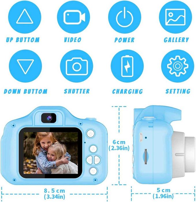 JOY APARAT DLA DZIECI LCD GRY SELFIE kamera ramki do zdjeć niebieski