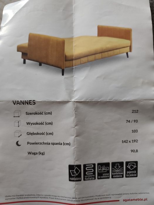 Sofa rozkładana Vannes Agata Meble