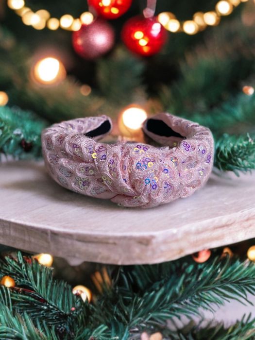 Opaska do włosów Christmas Sparkle z cekinami błyszcząca, Light Pink