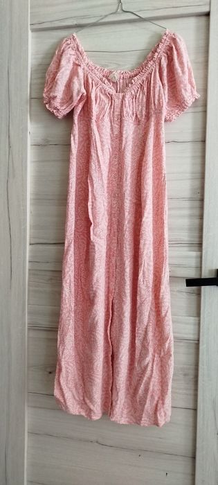 Sukienka H&M mama pudroworóżowa kremowe listki ciążowa ciąża maternity do karmienia wiskoza