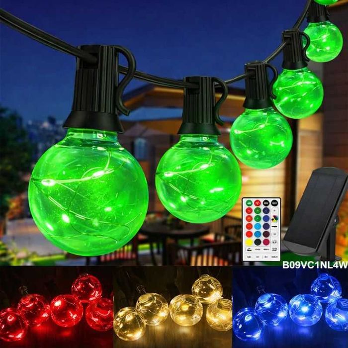 Girlanda solarna LED 9M 30 żarówek kolorowa 16 kolorów + pilot IP65