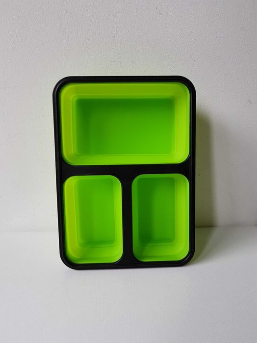 Potrójny silikonowy składany pojemnik na żywność lunchbox zielony