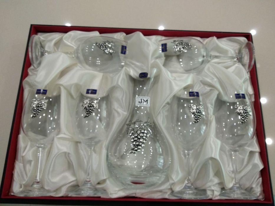 Conjunto de 6 copos e jarro em cristal BOHEMIA