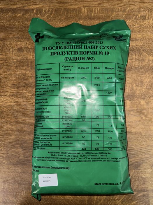 Сух пайок добовий (жистяні банки) меню номер 2