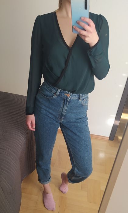 Elegancka kopertowa koszula butelkowa zieleń h&m XS koszula na jesień