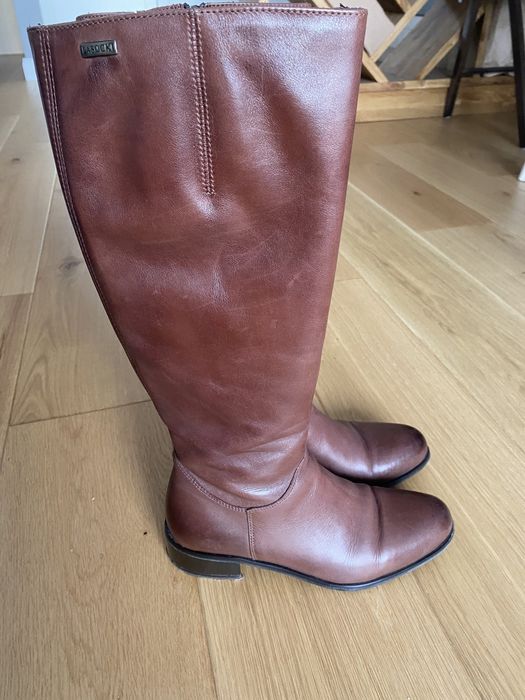 Skórzane, brązowe kozaki Lasocki, rozmiar 36