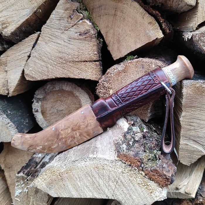 Нож финка "Пуукко", рог, ламинат, карельская береза