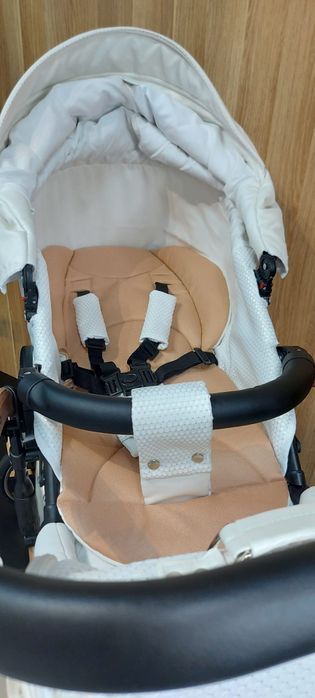 Junama Mirror Satin wózek 2w1 lub wózek 3w1  Biała skóra + miedź