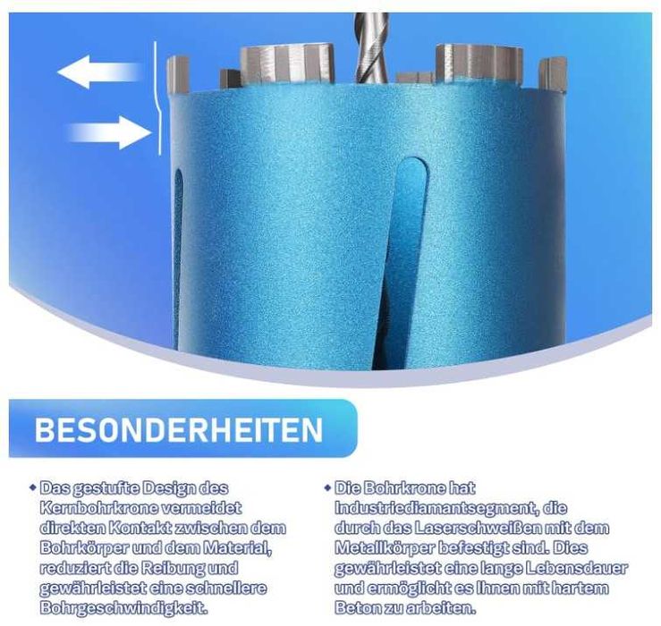 Otwornica diamentowa do betonu średnica 68mm, długość 200mm Vrietina