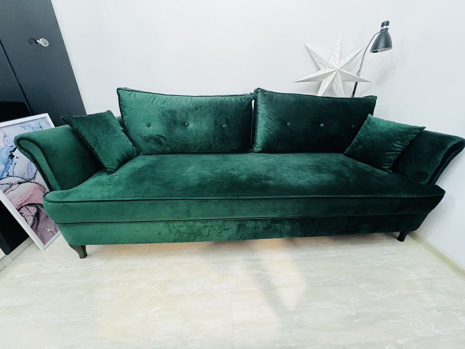 Kanapa rozkładana aksamitna welurowa ziolona glamour