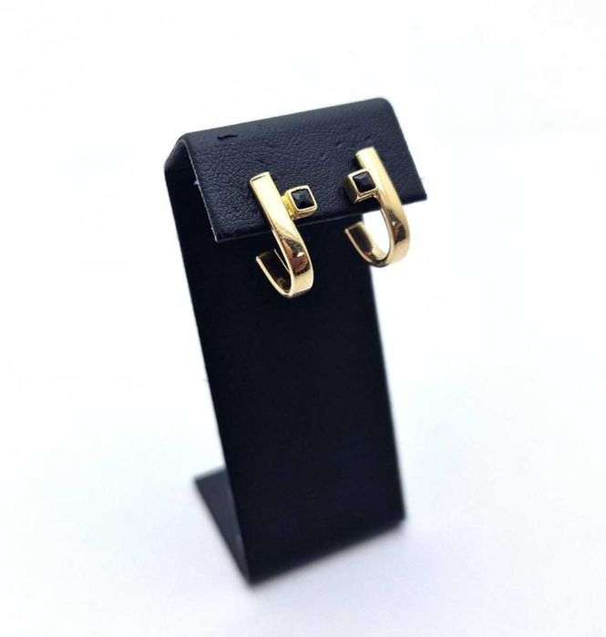 Piękne Złote Kolczyki Czarne Oczko Sztyft 1,50g 585p