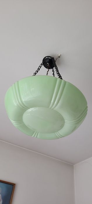 Lampa Art Deco, Półplafon Miętowy, Lata 30. Unikat!