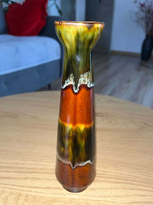 Wazon ceramiczny PRL 25cm Ceramika Vintage Fat Lava Cepelia zaciekowe