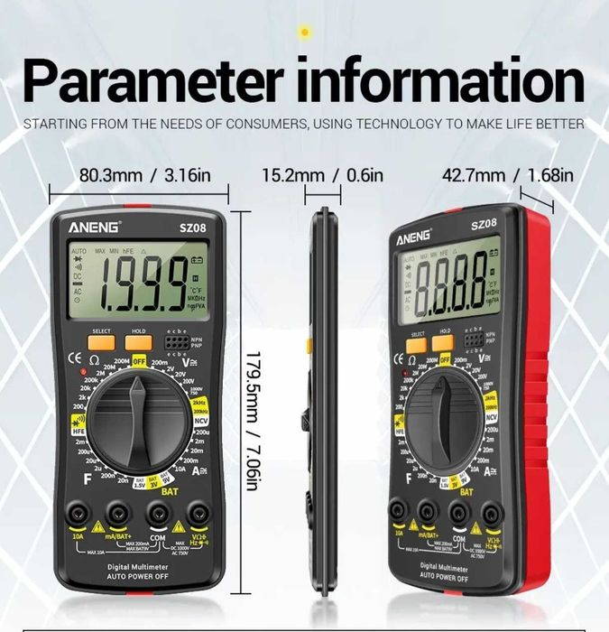 портативний високоточний цифровий мультиметр Aneng SZ08 функція hFE