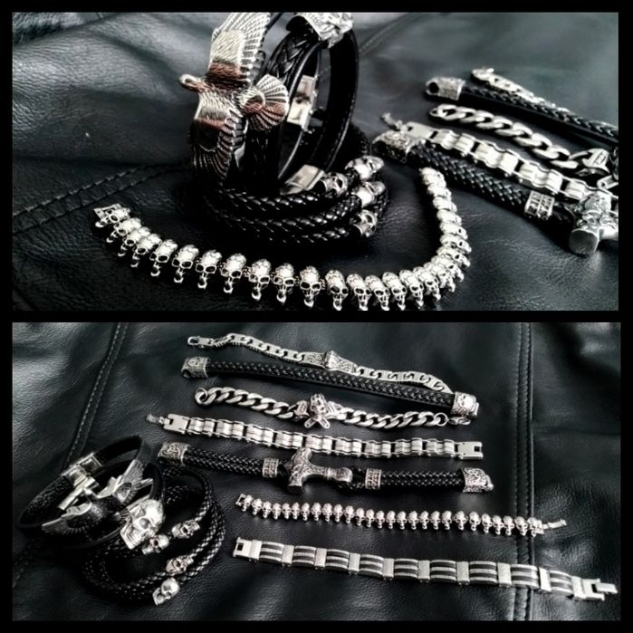 Bransoletka czaszki czachy gotyk rock metal motocyklowa chopper skulls