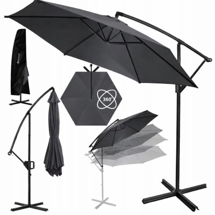 Parasol ogrodowy 300cm grafitowy