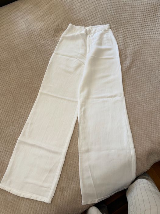 Льняные белые брюки палаццо H&M xs