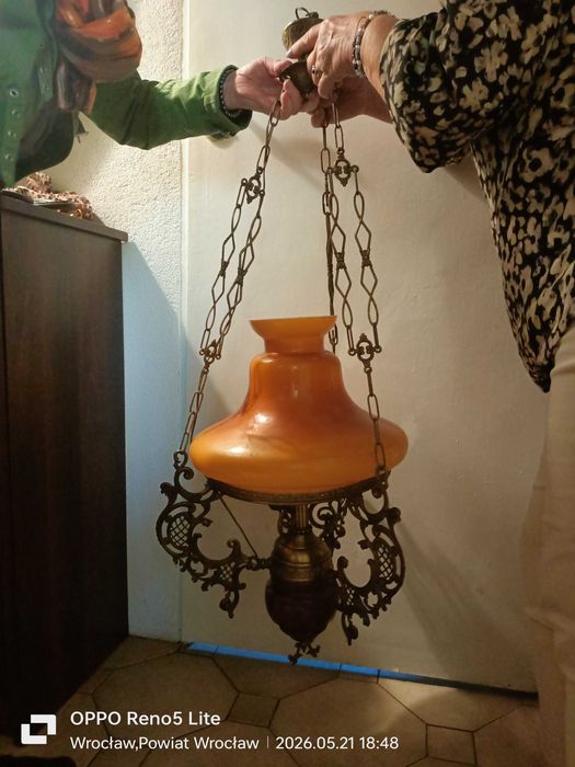 Stylowy żyrandol holenderski / Lampa wisząca w stylu naftowym – retro / cottagecore