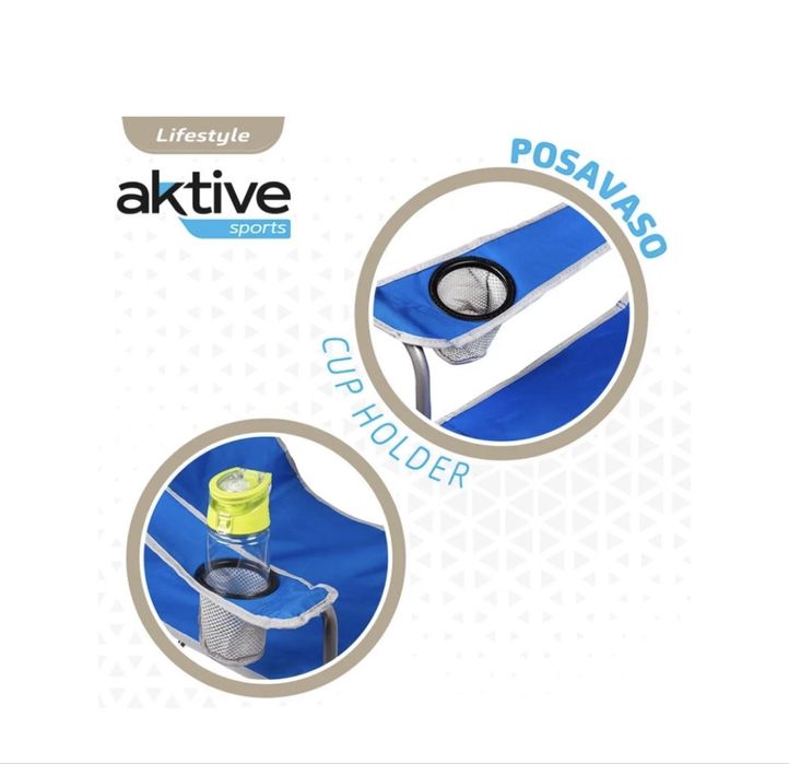 Cadeira de Campismo Dobrável AKTIVE com Porta-copos (Azul)