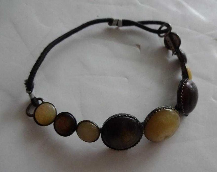 Bransoletka - Żółte I Brązowe Kamienie, Imitacja Bursztynu, Rzemyk