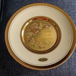 Prato porcelana japonesa Chokin, 50º aniversário ouro 24kt