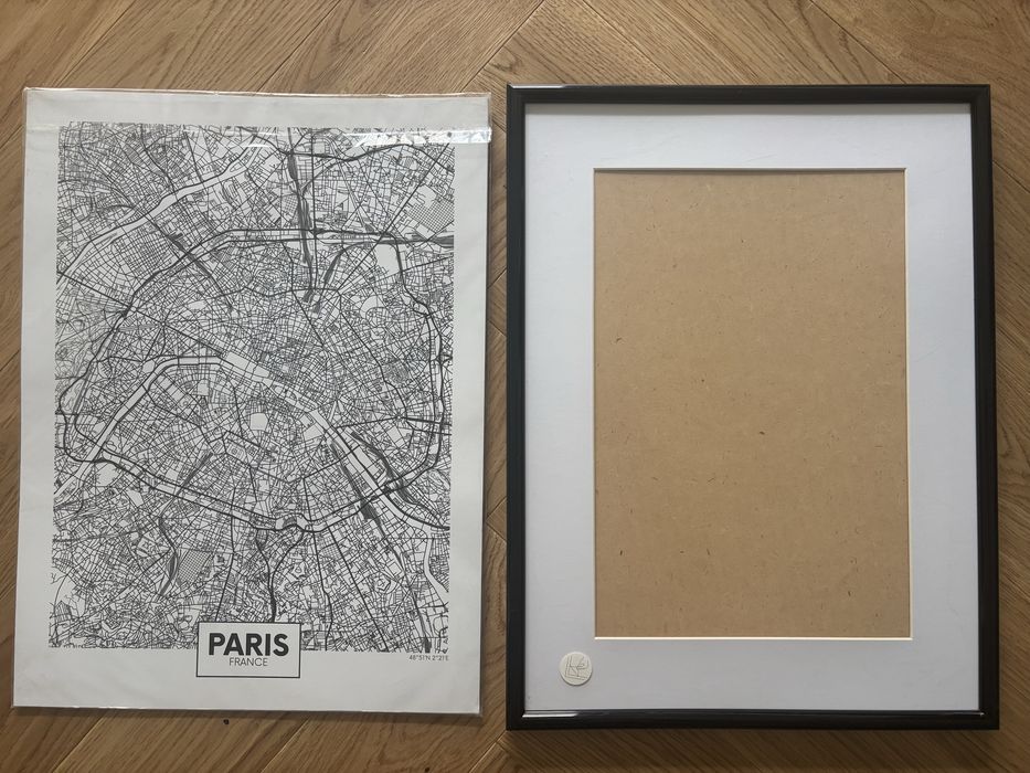 Plakat mapa Paryż czarna ramka