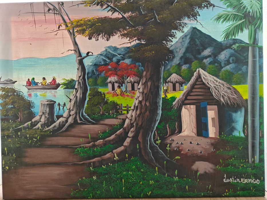 Quadro com pintura sobre tela pintado a óleo