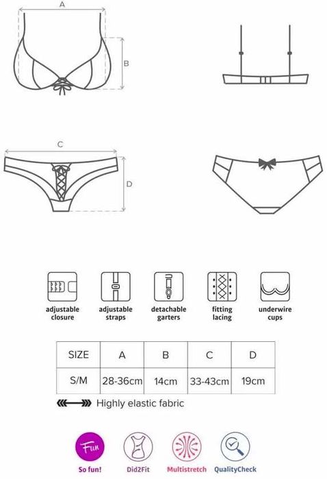 Костюм медсестры S/M Obsessive 834-CST-6 голубой бюстгальтер + трусики