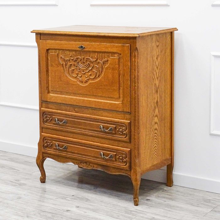 Drewniana KOMODA francuska LUDWIK DĄB KOMODA nóżki 2 szuflady 70. XX