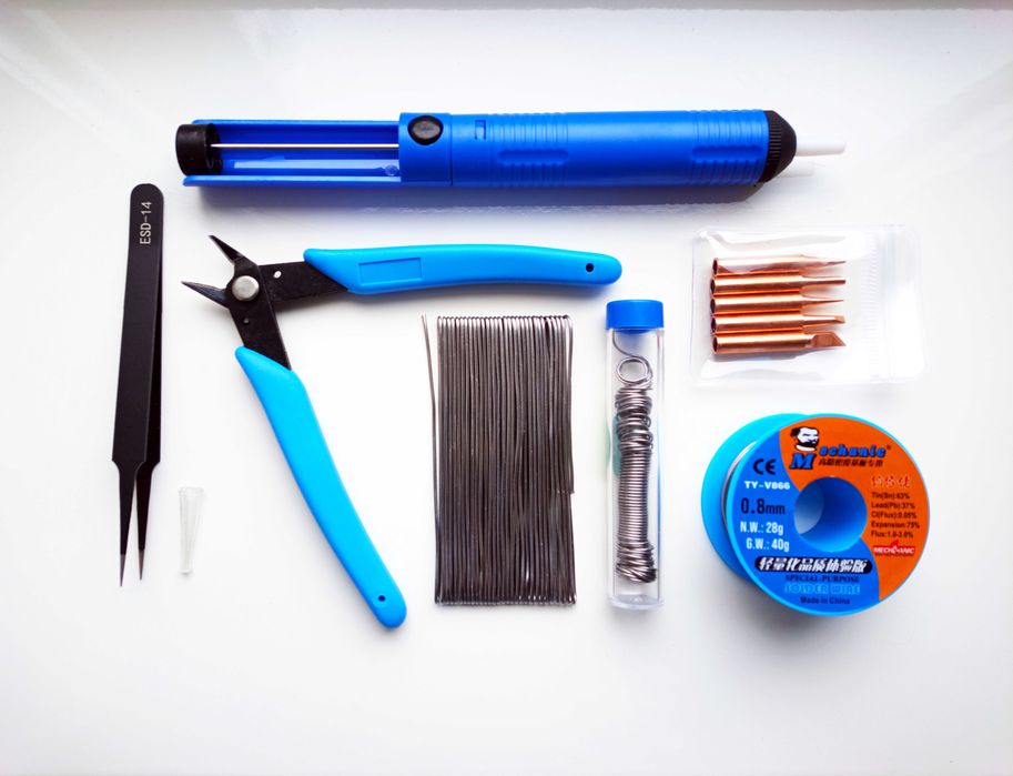 Паяльники 90-100W + флюс припой пинцет отсос бокорезы