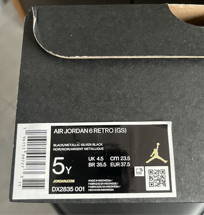 Air Jordan 6 Retro Chrome Metallic Silver (GS) 37,5