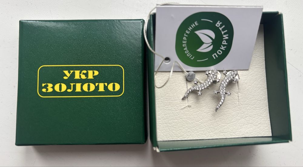 Сережки-кафи Ящірка зі срібла з фіанітами