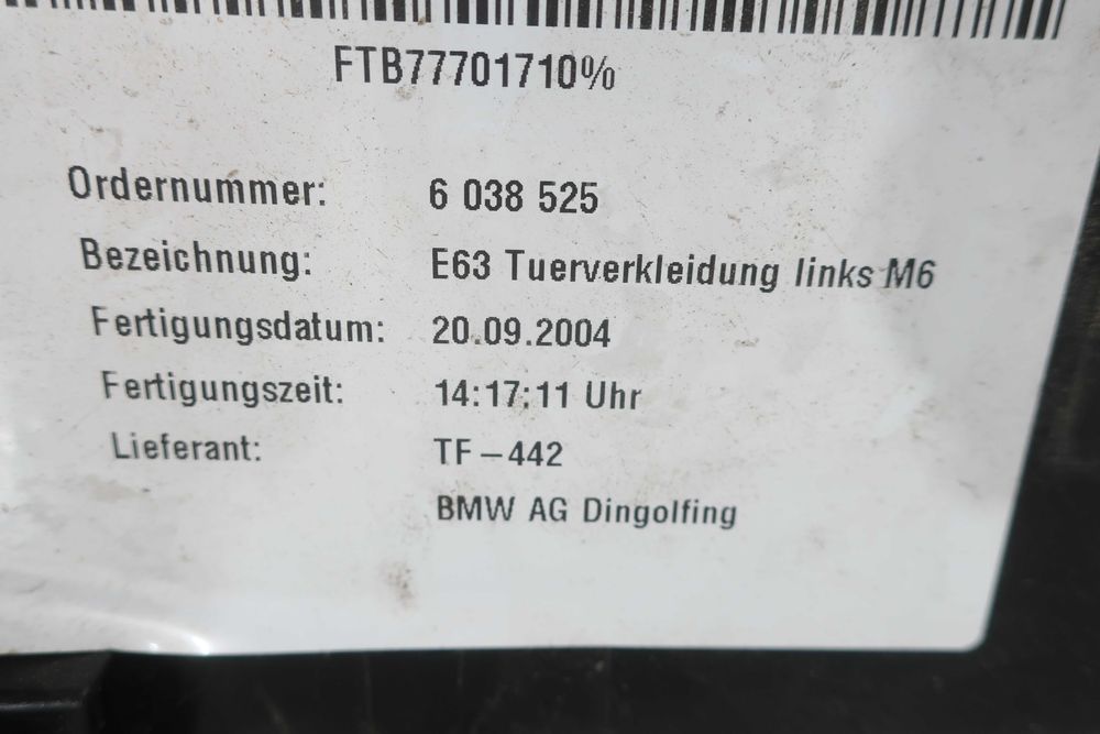 Tapicerka Boczek Drzwi Przednich Przednia Lewa Bmw 6 E63 E64
