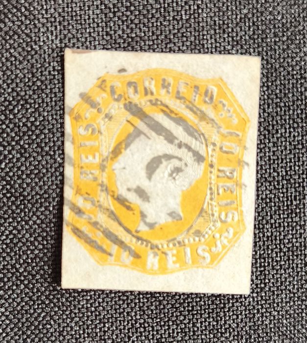 1862/1864 – Selo Afinsa Nº 15 – D. Luís I, 10 reis amarelo laranja