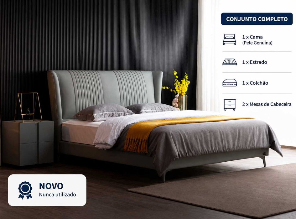 Novo | Conjunto de Quarto em Pele Genuína 160×200 cm