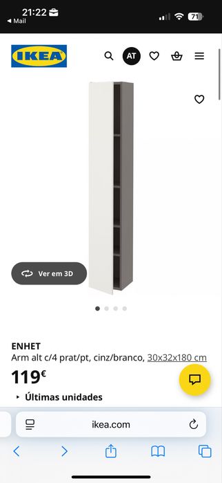 ENHET armario c/4 prateleiras , cinza